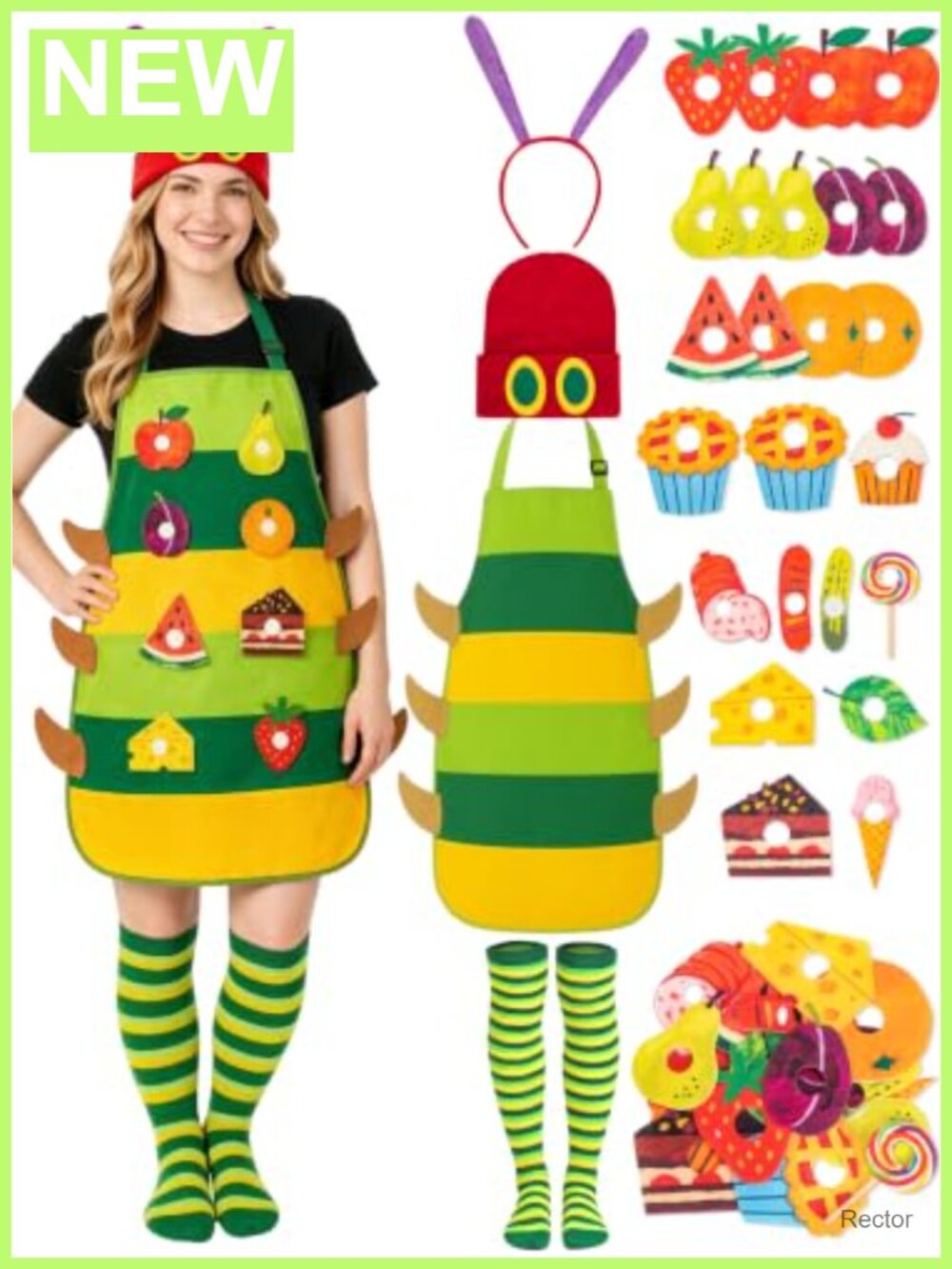 Women's Caterpillar Costume Set 28 Pcs Striped Apron Beanie Headband Socks